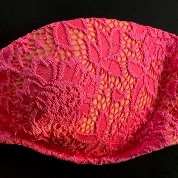 VICTORIA’S SECRET LACY BIKINI SET  32C Top, Small Cheekini Bottom   CORAL PINK - Picture 3 of 13